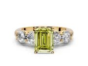 5 Stone Engagement Ring Setting for Fancy Yellow Emerald Cut Center with Graduated Accents and Prong Head in Yellow Gold