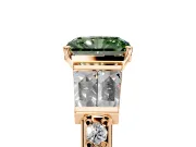 Channel-Set Engagement Ring Setting for Fancy Green Radiant Cut Center with Baguette Band and Prong Head in Rose Gold