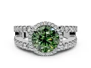 Halo Engagement Ring Setting for Fancy Green Round Cut Center with Wide-Open Pave Split Shank and Prong Head in Platinum