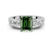 5 Stone Engagement Ring Setting for Fancy Green Emerald Cut Center with Equal Close-Set Accents and Prong Head in Sterling Silver
