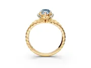 Halo Engagement Ring Setting for Fancy Blue Marquise Center with Rope Twist Split Shank and Prong Head in Yellow Gold