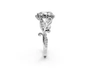 Halo Engagement Ring Setting for Pear-Shaped Center with Leaf Motif Split Shank and Prong Head in Platinum
