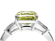 3 Stone Engagement Ring Setting for Fancy Yellow Asscher Cut Center with Baguette Accents and Prong Head in Platinum