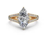 Solitaire Engagement Ring Setting for Marquise Center with Pave Split Shank and Prong Head in Yellow Gold