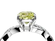 Crossover Engagement Ring Setting for Fancy Yellow Cushion Cut Center with Pave and Plain Strands and Prong Head in Platinum