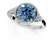 Cluster Engagement Ring Setting for Fancy Blue Round Cut Center with Milgrain Shoulder Clusters and Prong Head in Platinum