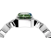 Vintage Station Engagement Ring Setting for Fancy Green Emerald Cut Center with Accents and Prong Head in Platinum