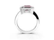 Halo Engagement Ring Setting for Fancy Pink Asscher Cut Center with Milgrain Halo, Pave Band and Prong Head in Sterling Silver