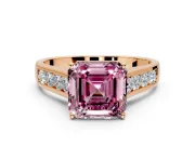 Solitaire Engagement Ring Setting for Fancy Pink Asscher Cut Center with Round Cut Channel Band and Prong Head in Rose Gold