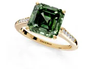 Solitaire Engagement Ring Setting for Fancy Green Asscher Cut Center with Channel Accents and Prong Head in Yellow Gold