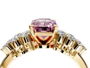 Cluster Engagement Ring Setting for Fancy Pink Emerald Cut Center with 2-Row Shoulder Clusters and Prong Head in Yellow Gold