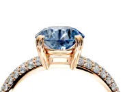Solitaire Engagement Ring Setting for Fancy Blue Round Cut Center with Multi-Row Pave Accents and Basket Head in Rose Gold