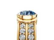 Bezel Engagement Ring Setting for Fancy Blue Round Cut Center with Wide Channel-Set Band and Bezel Head in Yellow Gold