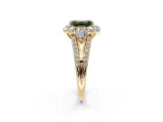 Halo Engagement Ring Setting for Fancy Green Emerald Cut Center with Two-Strand Split Shank and Prong Head in Yellow Gold