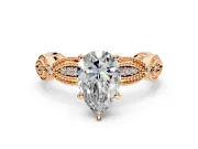 Solitaire Engagement Ring Setting for Pear-Shaped Center with Marquise Panel Band and Prong Head in Rose Gold