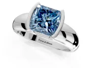 Tension Engagement Ring Setting for Fancy Blue Princess Cut Center with Wide Flat Band and Tension Head in Platinum