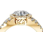 Halo Engagement Ring Setting for Round Cut Center with Wide-Open Pave Split Shank and Prong Head in Yellow Gold