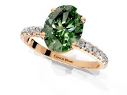Solitaire Engagement Ring Setting for Fancy Green Oval Center with Micro Pave Band and Prong Head in Rose Gold