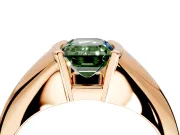 Tension Engagement Ring Setting for Fancy Green Emerald Cut Center with Wide Tapered Band and Tension Head in Rose Gold