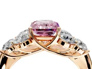 Cluster Engagement Ring Setting for Fancy Pink Radiant Cut Center with Round Cut Accent Frame and Prong Head in Rose Gold
