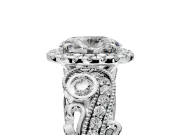 Milgrain Halo Engagement Ring Setting for Oval Center with Shoulder Bezels and Prong Head in Platinum