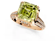 Solitaire Engagement Ring Setting for Fancy Yellow Asscher Cut Center with Accented Split Shank and Prong Head in Rose Gold