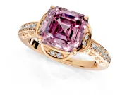 Floral Engagement Ring Setting for Fancy Pink Asscher Cut Center with Four Accent Clusters and Prong Head in Rose Gold