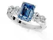 5 Stone Engagement Ring Setting for Fancy Blue Emerald Cut Center with Equal Close-Set Accents and Prong Head in Sterling Silver