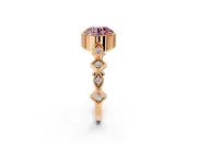 Milgrain Bezel Engagement Ring Setting for Fancy Pink Round Cut Center with Marquise Stations and Bezel Head in Rose Gold
