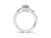 3 Stone Engagement Ring Setting for Radiant Cut Center with Baguette Accents and Prong Head in White Gold