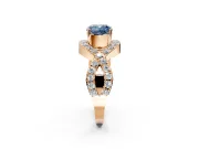 Halo Engagement Ring Setting for Fancy Blue Cushion Cut Center with Pave Infinity Twist Band and Prong Head in Rose Gold