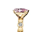 Solitaire Engagement Ring Setting for Fancy Pink Pear-Shaped Center with Beaded Bezel Station Band and Prong Head in Yellow Gold