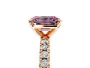 Solitaire Engagement Ring Setting for Fancy Pink Emerald Cut Center with Fine Pave Band and Claw Prong Head in Rose Gold