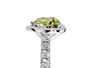 Halo Engagement Ring Setting for Fancy Yellow Heart-Shaped Center with Full Pave Band and Prong Head in White Gold