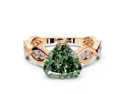 Solitaire Engagement Ring Setting for Fancy Green Heart-Shaped Center with Accented Twist Band and Leaf Prong Head in Rose Gold