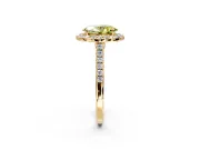 Halo Engagement Ring Setting for Fancy Yellow Oval Center with Narrowing Pave Band and Prong Head in Yellow Gold