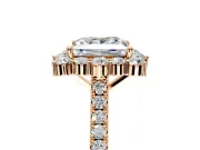 Halo Engagement Ring Setting for Princess Cut Center with Single-Row Pave, Open Basket and Prong Head in Rose Gold