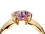 Tension Engagement Ring Setting for Fancy Pink Round Cut Center with Wide Flat Band and Tension Head in Yellow Gold