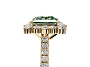 Halo Engagement Ring Setting for Fancy Green Princess Cut Center with Single-Row Pave, Open Basket and Prong Head in Yellow Gold