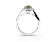 Halo Engagement Ring Setting for Fancy Green Oval Center with Narrowing Pave Band and Prong Head in Sterling Silver