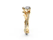 Solitaire Engagement Ring Setting for Heart-Shaped Center with Pave and Plain Crossover Band and Prong Head in Yellow Gold