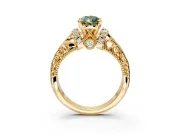 Solitaire Engagement Ring Setting for Fancy Green Pear-Shaped Center with Filigree Accent Basket and Prong Head in Yellow Gold
