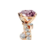 Solitaire Engagement Ring Setting for Fancy Pink Heart-Shaped Center with Bar-Station Pave Twist and Prong Head in Rose Gold