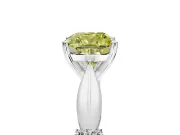 Solitaire Engagement Ring Setting for Fancy Yellow Cushion Cut Center with Carved Leaf Shoulders and Prong Head in Platinum