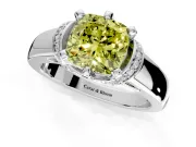 Solitaire Engagement Ring Setting for Fancy Yellow Cushion Cut Center with Wide Band, Pave Collar and Prong Head in White Gold