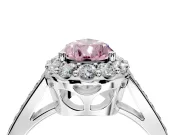 Floral Halo Engagement Ring Setting for Fancy Pink Pear-Shaped Center with Large Halo Accents and Prong Head in Platinum