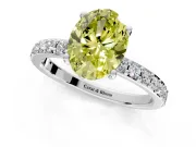 Solitaire Engagement Ring Setting for Fancy Yellow Oval Center with Round Cut Pave Band and Prong Head in Platinum