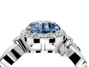 Halo Engagement Ring Setting for Fancy Blue Round Cut Center with Floral Band and Prong Head in Sterling Silver