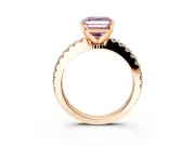 Solitaire Engagement Ring Setting for Fancy Pink Asscher Cut Center with Single Row Accent Band and Prong Head in Rose Gold