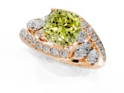 Halo Engagement Ring Setting for Fancy Yellow Cushion Cut Center with Marquise and Pave Bypass Band and Prong Head in Rose Gold